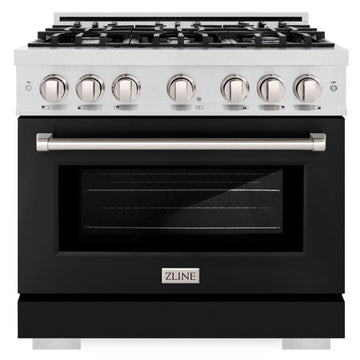 ZLINE 36 in. Gas Range 5.2 cu. ft. 6-Burner Cooktop Convection Oven Satin Stainless Steel with Black Matte Door (HGRS-BLM-36)