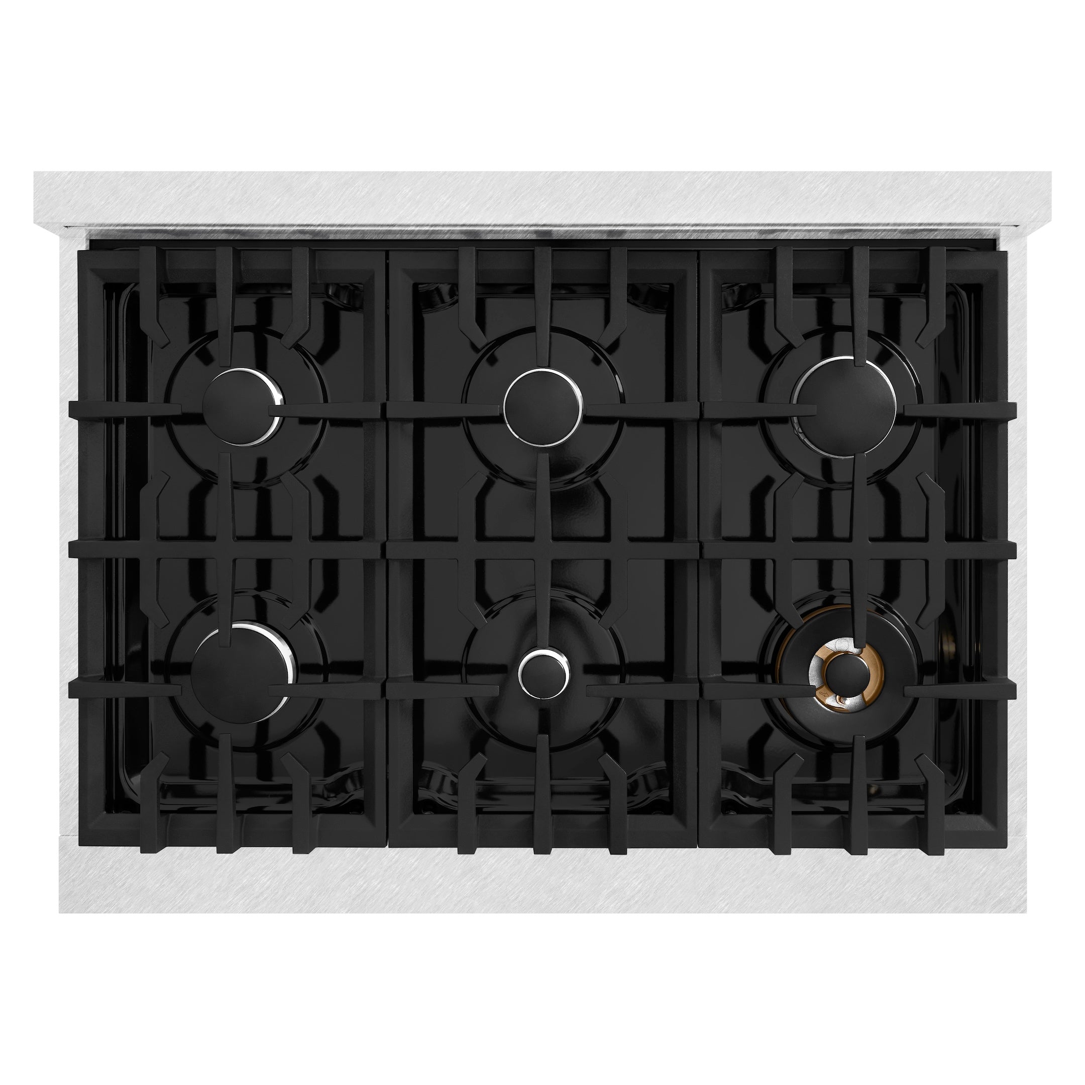 ZLINE 36 in. Gas Range 5.2 cu. ft. 6-Burner Cooktop Convection Oven Satin Stainless Steel with Black Matte Door (HGRS-BLM-36)