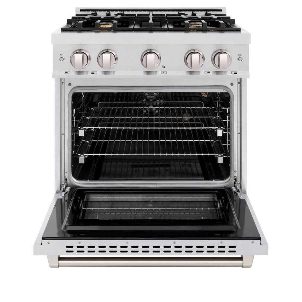 ZLINE 30 in. Gas Range 4.2 cu. ft. Convection Gas Oven 4 Brass Burners Satin Stainless Steel (HGRS-BR-30)