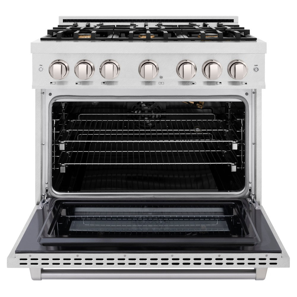 ZLINE 36 in. Gas Range 5.2 cu. ft. Convection Oven with 6 Brass Burners, Satin Stainless Steel (HGRS-BR-36)
