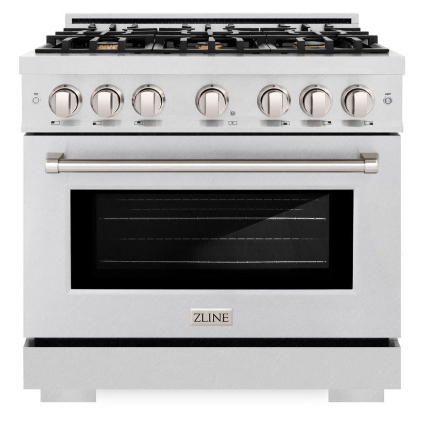 ZLINE 36 in. Gas Range 5.2 cu. ft. Convection Oven with 6 Brass Burners, Satin Stainless Steel (HGRS-BR-36)