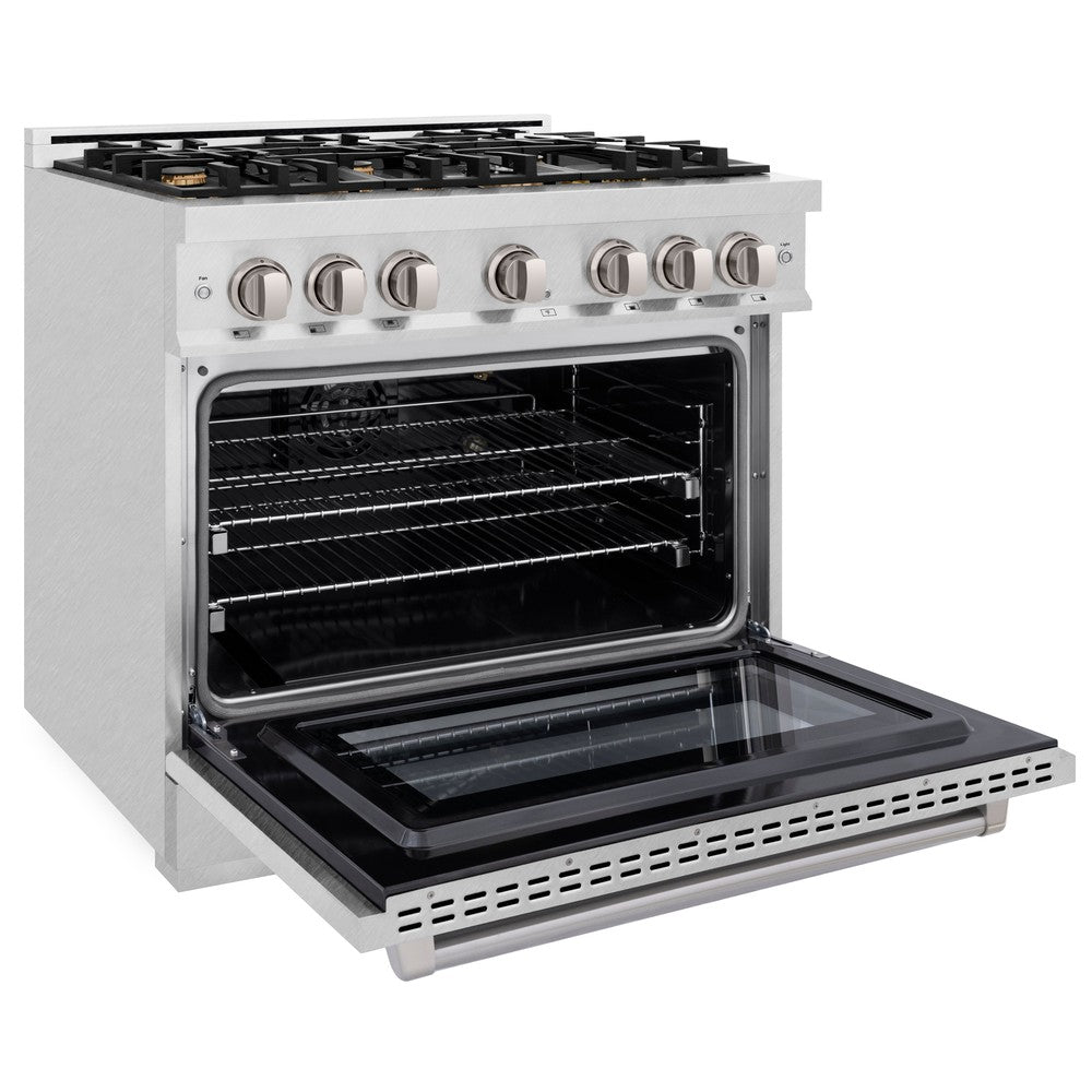 ZLINE 36 in. Gas Range 5.2 cu. ft. Convection Oven with 6 Brass Burners, Satin Stainless Steel (HGRS-BR-36)