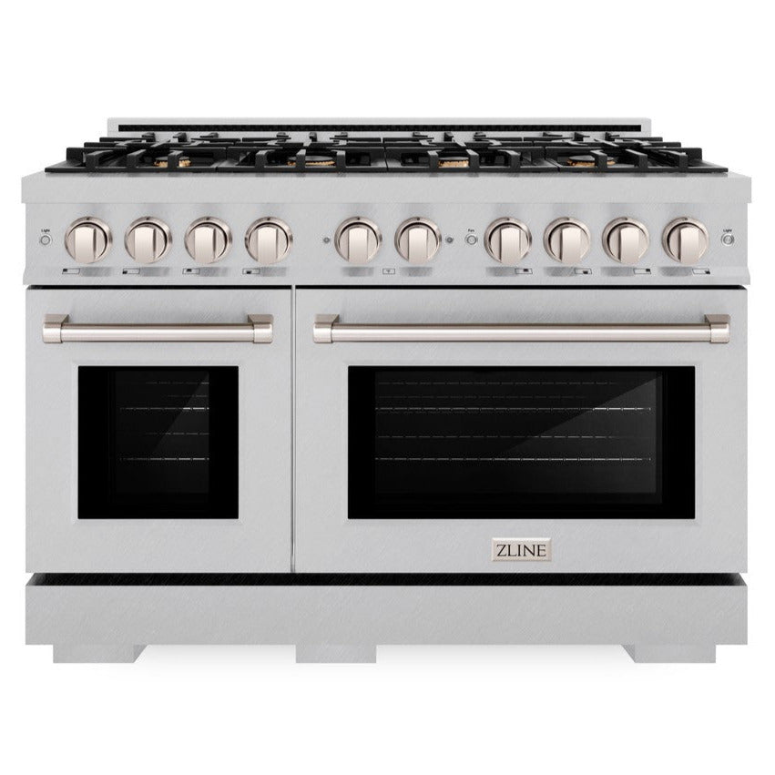 ZLINE 48 in. Gas Range 6.7 cu. ft. Double Oven, 8 Brass Burners, Satin Stainless Steel (HGRS-BR-48)