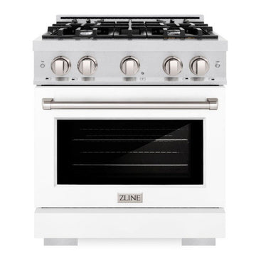ZLINE 30 in. Gas Range 4.2 cu. ft. 4 Burner Cooktop Convection Gas Oven Satin Stainless Steel White Matte Door (HGRS-WM-30)