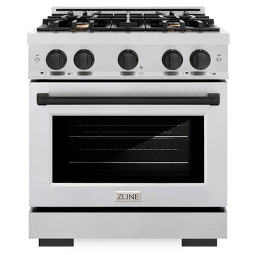 ZLINE 30 in. Gas Range 4.2 cu. ft. 4 Burner Cooktop Convection Oven Satin Stainless Steel Matte Black Accents (HGRSZ-30-MB)