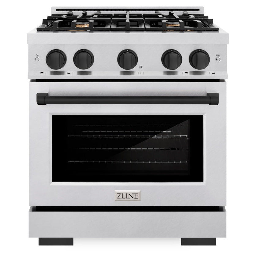 ZLINE 30 in. Gas Range 4.2 cu. ft. 4 Burner Cooktop Convection Oven Satin Stainless Steel Matte Black Accents (HGRSZ-30-MB)