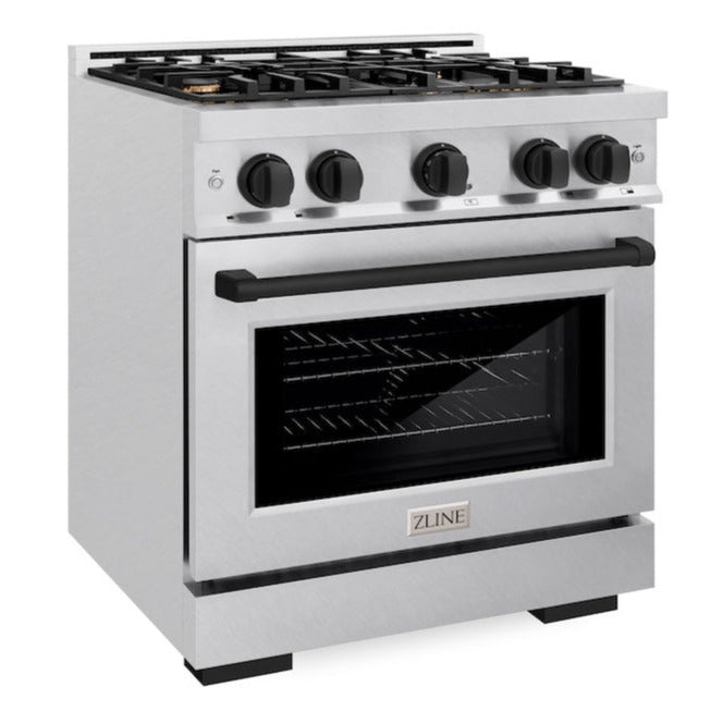 ZLINE 30 in. Gas Range 4.2 cu. ft. 4 Burner Cooktop Convection Oven Satin Stainless Steel Matte Black Accents (HGRSZ-30-MB)