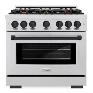 ZLINE 36 in. Gas Range with 6 Burner Cooktop and Convection Gas Oven, 5.2 cu. ft., Satin Stainless Steel with Matte Black Accents (HGRSZ-36-MB)
