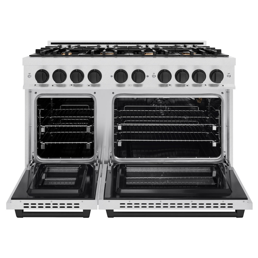 ZLINE 48 in. Double Oven Gas Range 6.7 cu. ft. Select Series with 8 Burner Cooktop, Satin Stainless Steel with Matte Black Accents (HGRSZ-48-MB)