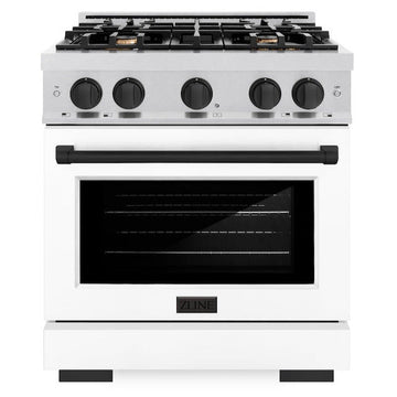 ZLINE 30 in. Gas Range 4.2 cu. ft. 4 Burner Cooktop Convection Gas Oven Satin Stainless Steel with White Matte Door and Matte Black Accents (HGRSZ-WM-30-MB)