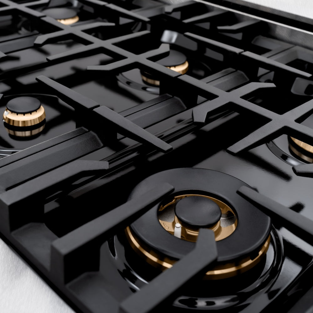 ZLINE 36 in. Gas Range with 6 Burners, 5.2 cu. ft. Convection Gas Oven, Satin Stainless Steel with White Matte Door and Matte Black Accents (HGRSZ-WM-36-MB)