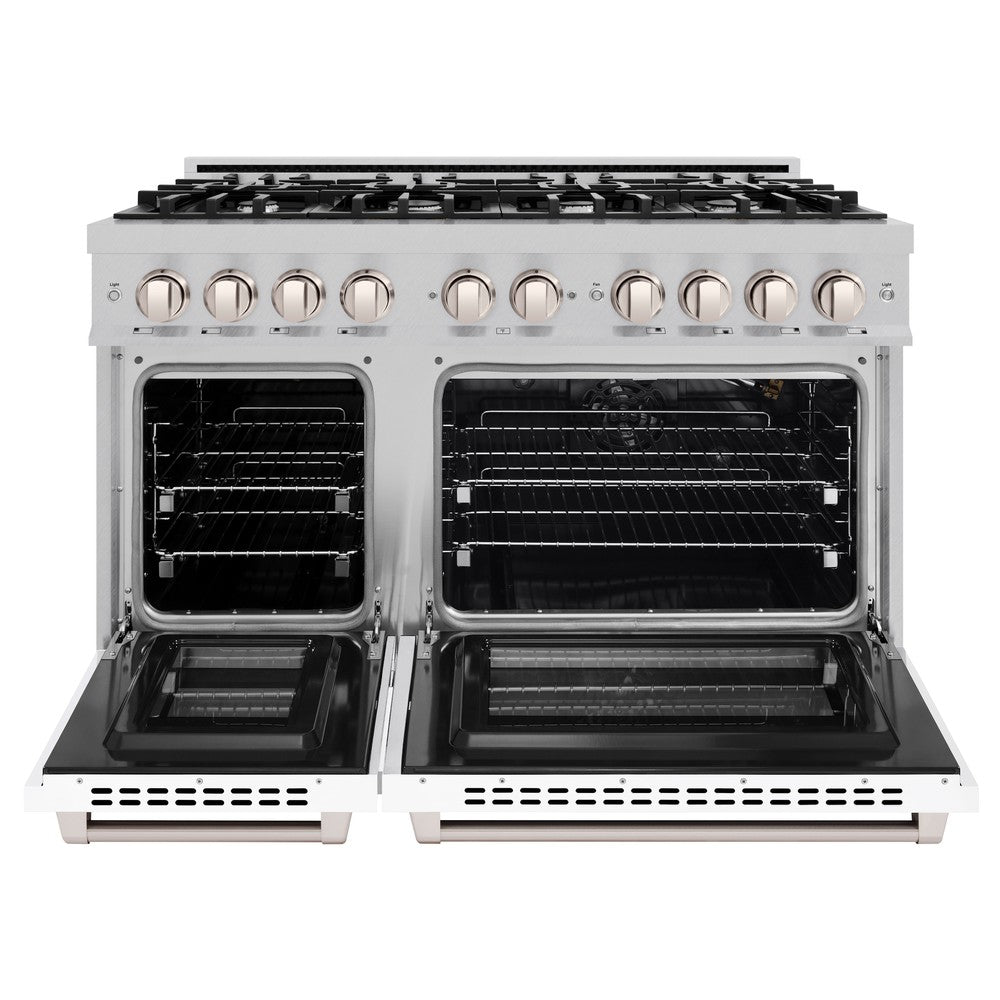 ZLINE 48 in. Gas Range Double Oven 6.7 cu. ft. 8 Burner Cooktop Satin Stainless Steel with White Matte Doors (HGRS-WM-48)