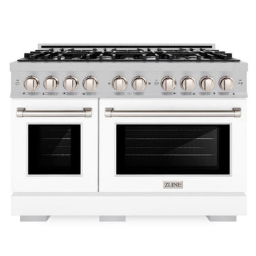 ZLINE 48 in. Gas Range Double Oven 6.7 cu. ft. 8 Burner Cooktop Satin Stainless Steel with White Matte Doors (HGRS-WM-48)