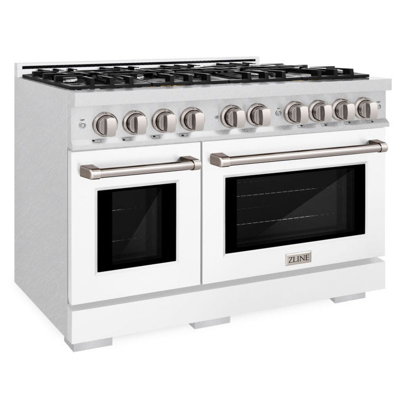 ZLINE 48 in. Gas Range Double Oven 6.7 cu. ft. 8 Burner Cooktop Satin Stainless Steel with White Matte Doors (HGRS-WM-48)