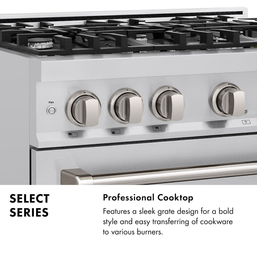 ZLINE Select 30 in. Dual Fuel Range with 4 Gas Burners and Electric Convection Oven, 4.2 cu. ft., Stainless Steel (HDR30)