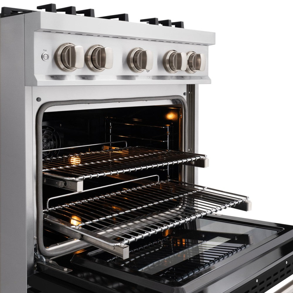 ZLINE 30 in. Select Dual Fuel Range, 4.2 cu. ft., 4 Gas Burners, Electric Convection Oven, Stainless Steel with Black Matte Door (HDR-BLM-30)