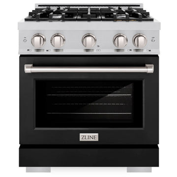 ZLINE 30 in. Select Dual Fuel Range, 4.2 cu. ft., 4 Gas Burners, Electric Convection Oven, Stainless Steel with Black Matte Door (HDR-BLM-30)