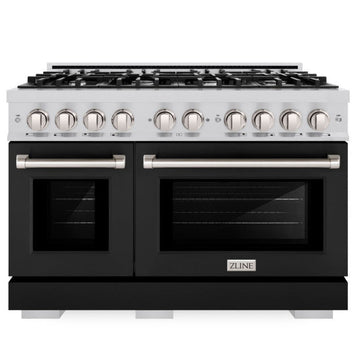 ZLINE 48-Inch Select Double Oven Gas Range with 8 Burners, 6.7 cu. ft., Stainless Steel with Black Matte Doors (HGR-BLM-48)
