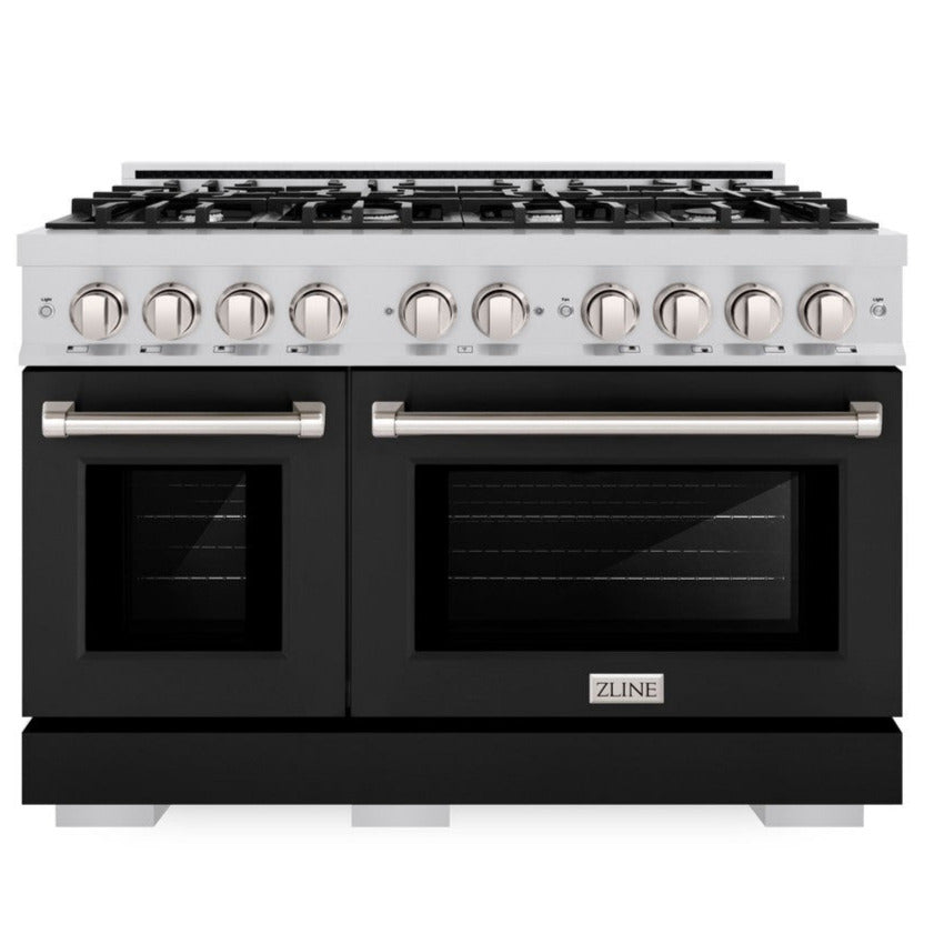 ZLINE 48-Inch Select Double Oven Gas Range with 8 Burners, 6.7 cu. ft., Stainless Steel with Black Matte Doors (HGR-BLM-48)