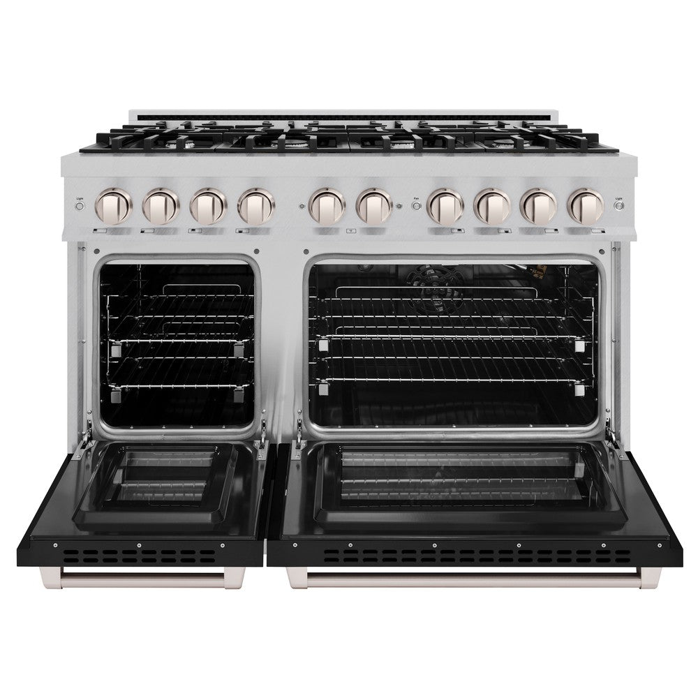 ZLINE 48-Inch Select Double Oven Gas Range with 8 Burners, 6.7 cu. ft., Stainless Steel with Black Matte Doors (HGR-BLM-48)