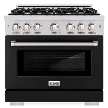 ZLINE 36 in. Dual Fuel Range 5.2 cu. ft. 6 Burner Gas Cooktop Electric Convection Oven Black Matte Door Stainless Steel, MODEL HDR-BLM-36
