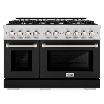 ZLINE 48 in. Select Double Oven Dual Fuel Range, 6.7 cu. ft., 8 Burners, Stainless Steel with Black Matte Doors (HDR-BLM-48)