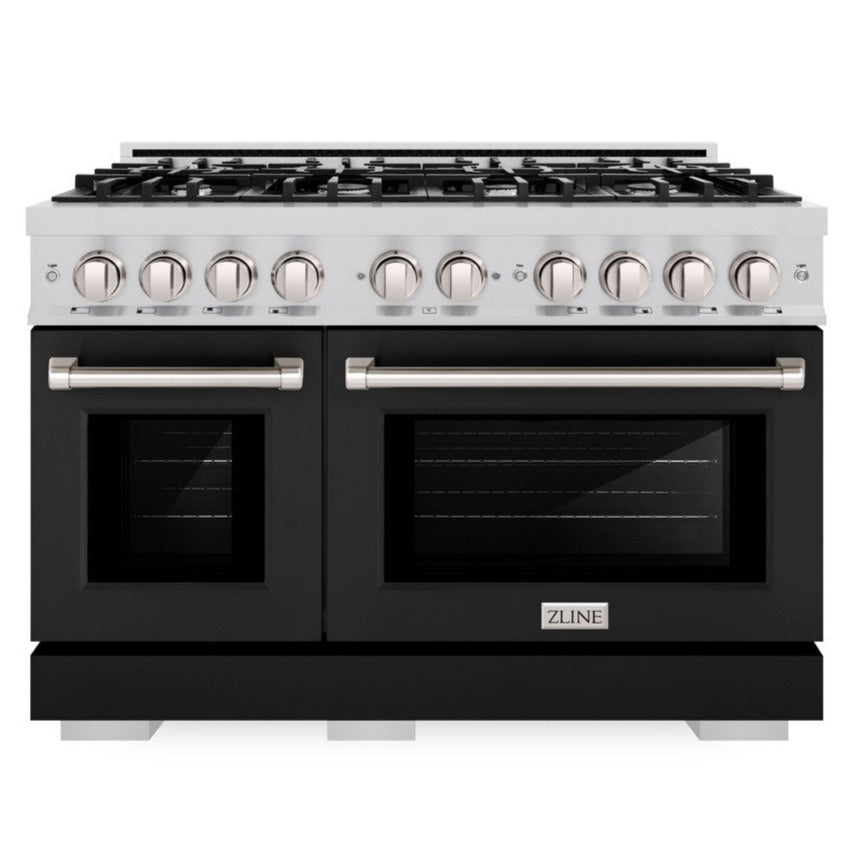 ZLINE 48 in. Select Double Oven Dual Fuel Range, 6.7 cu. ft., 8 Burners, Stainless Steel with Black Matte Doors (HDR-BLM-48)
