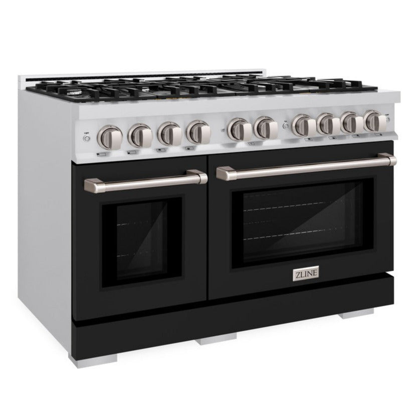 ZLINE 48 in. Select Double Oven Dual Fuel Range, 6.7 cu. ft., 8 Burners, Stainless Steel with Black Matte Doors (HDR-BLM-48)