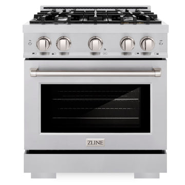 ZLINE 30 in. Select Dual Fuel Range, 4.2 cu. ft. Electric Convection Oven, 4 Burner Gas Cooktop, Satin Stainless Steel (HDRS-30)