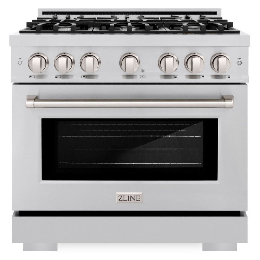 ZLINE 36 in. Dual Fuel Range 5.2 cu. ft. 6 Burner Gas Cooktop Electric Convection Oven Stainless Steel, MODEL HDR36