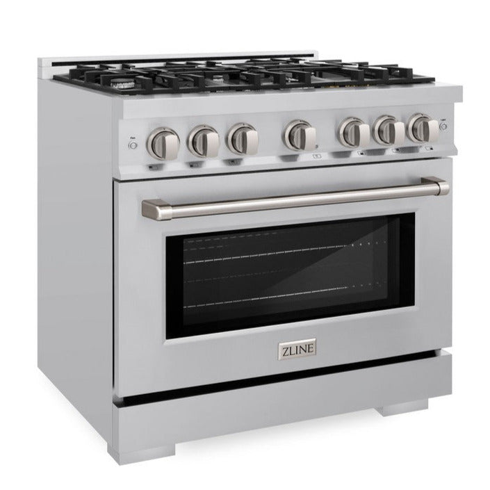 ZLINE 36 in. Dual Fuel Range 5.2 cu. ft. 6 Burner Gas Cooktop Electric Convection Oven Stainless Steel, MODEL HDR36