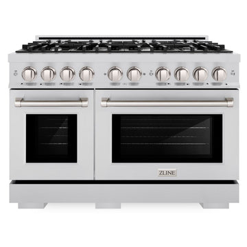 ZLINE 48 in. Dual Fuel Range 6.7 cu. ft. Double Oven with 8 Burner Gas Cooktop in Satin Stainless Steel (HDRS-48)
