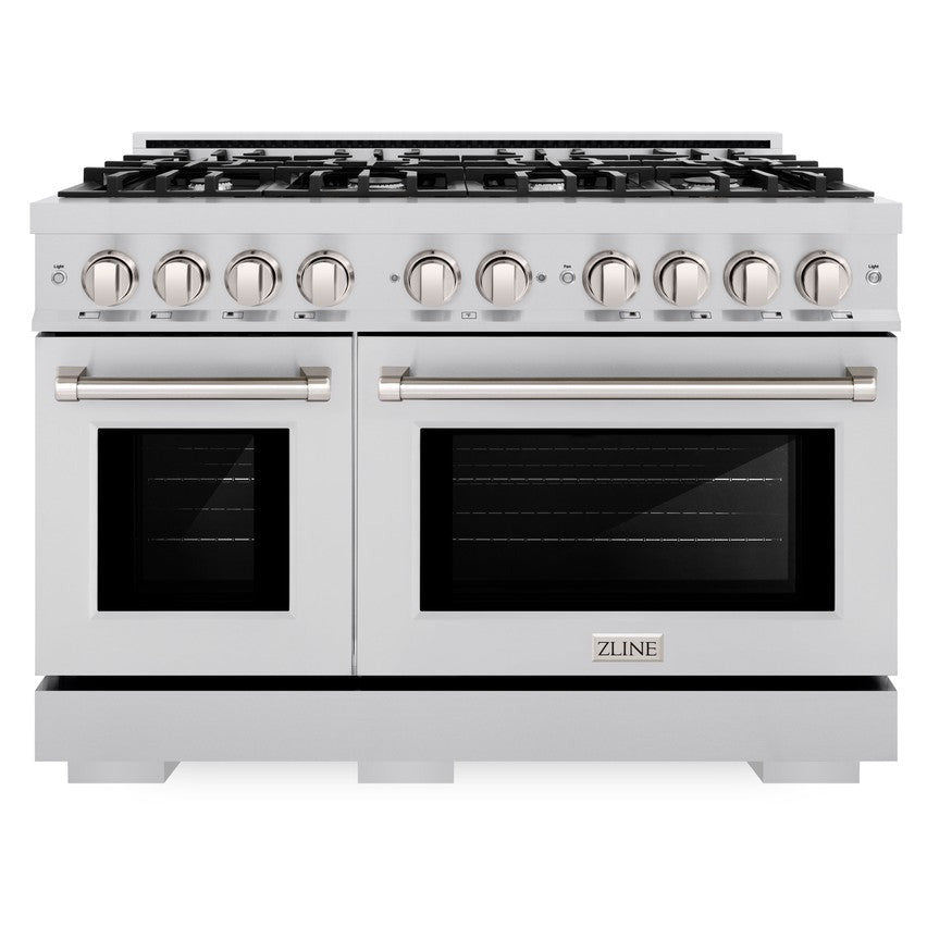 ZLINE 48 in. Dual Fuel Range 6.7 cu. ft. Double Oven with 8 Burner Gas Cooktop in Satin Stainless Steel (HDRS-48)