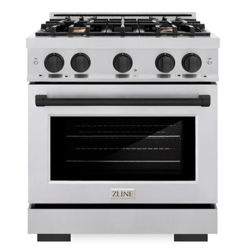 ZLINE 30 in. Dual Fuel Range 4.2 cu. ft. 4 Burner Gas Cooktop Electric Convection Oven Stainless Steel Matte Black Accents (HDRZ-30-MB)