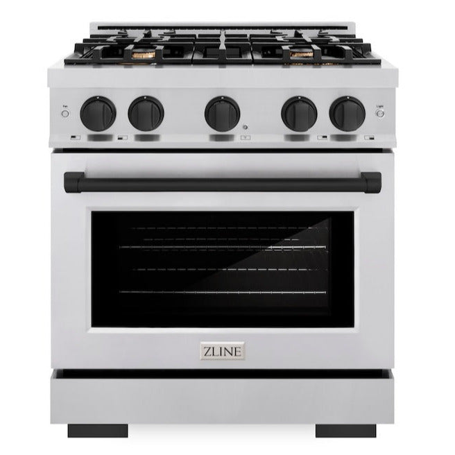 ZLINE 30 in. Dual Fuel Range 4.2 cu. ft. 4 Burner Gas Cooktop Electric Convection Oven Stainless Steel Matte Black Accents (HDRZ-30-MB)