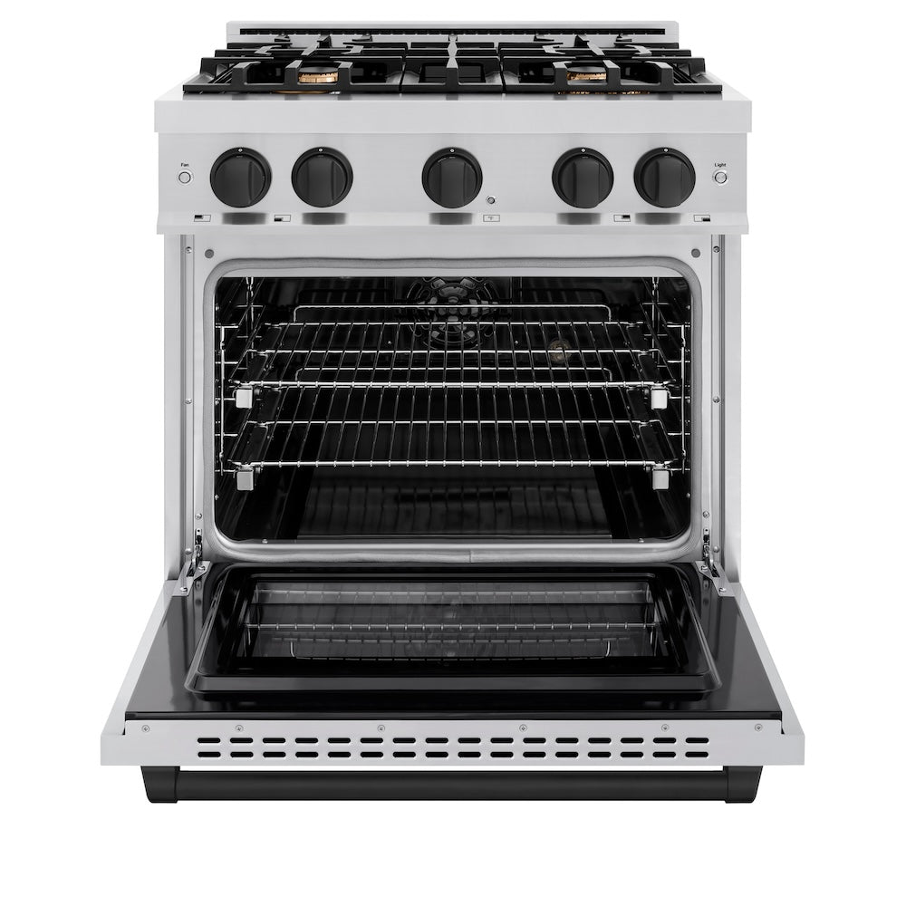 ZLINE 30 in. Dual Fuel Range 4.2 cu. ft. 4 Burner Gas Cooktop Electric Convection Oven Stainless Steel Matte Black Accents (HDRZ-30-MB)