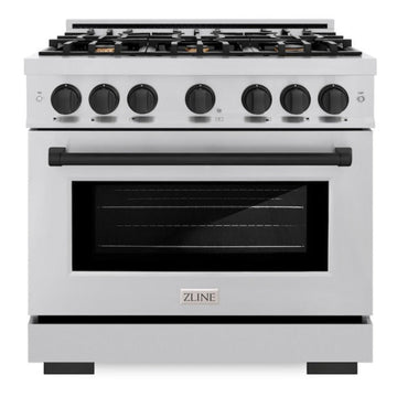 ZLINE 36 in. Dual Fuel Range 5.2 cu. ft. 6 Burner Gas Cooktop Electric Convection Oven Stainless Steel with Matte Black Accents (HDRZ-36-MB)