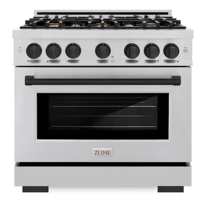 ZLINE 36 in. Dual Fuel Range 5.2 cu. ft. 6 Burner Gas Cooktop Electric Convection Oven Stainless Steel with Matte Black Accents (HDRZ-36-MB)