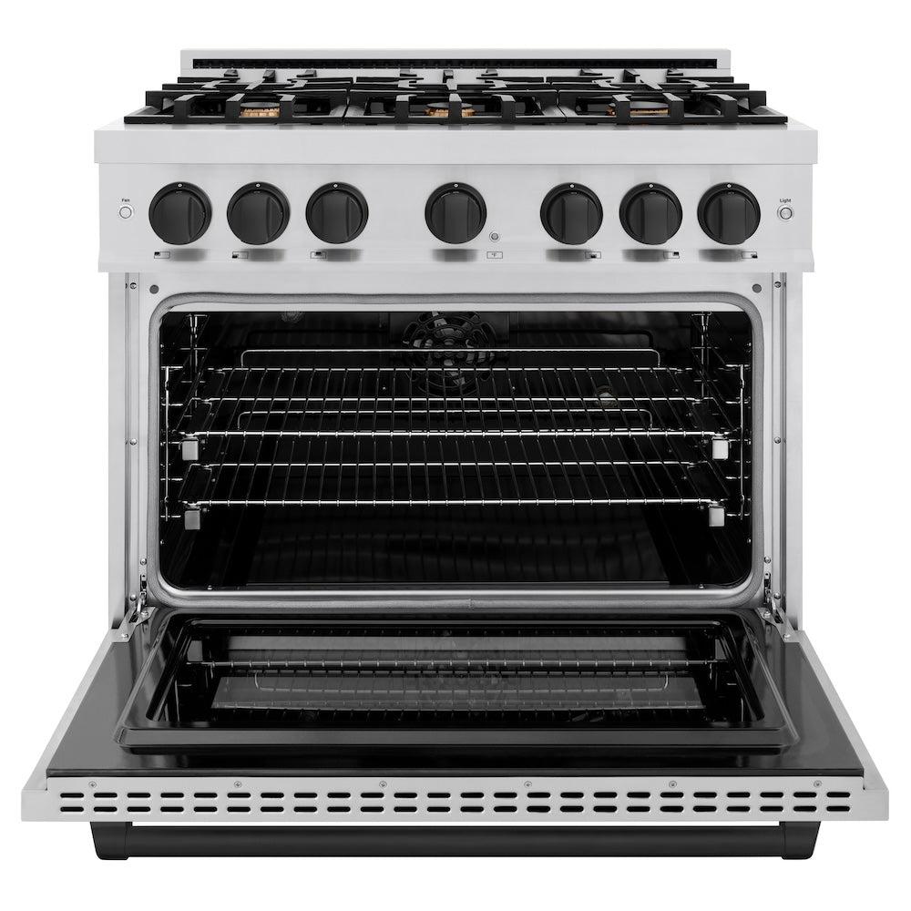 ZLINE 36 in. Dual Fuel Range 5.2 cu. ft. 6 Burner Gas Cooktop Electric Convection Oven Stainless Steel with Matte Black Accents (HDRZ-36-MB)