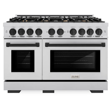 ZLINE 48 in. Dual Fuel Range 6.7 cu. ft. Double Oven 8 Burners Stainless Steel with Matte Black Accents (HDRZ-48-MB)