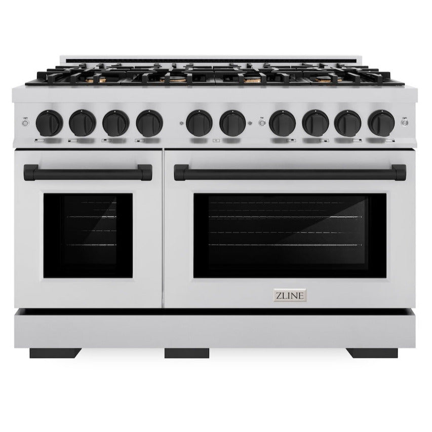 ZLINE 48 in. Dual Fuel Range 6.7 cu. ft. Double Oven 8 Burners Stainless Steel with Matte Black Accents (HDRZ-48-MB)