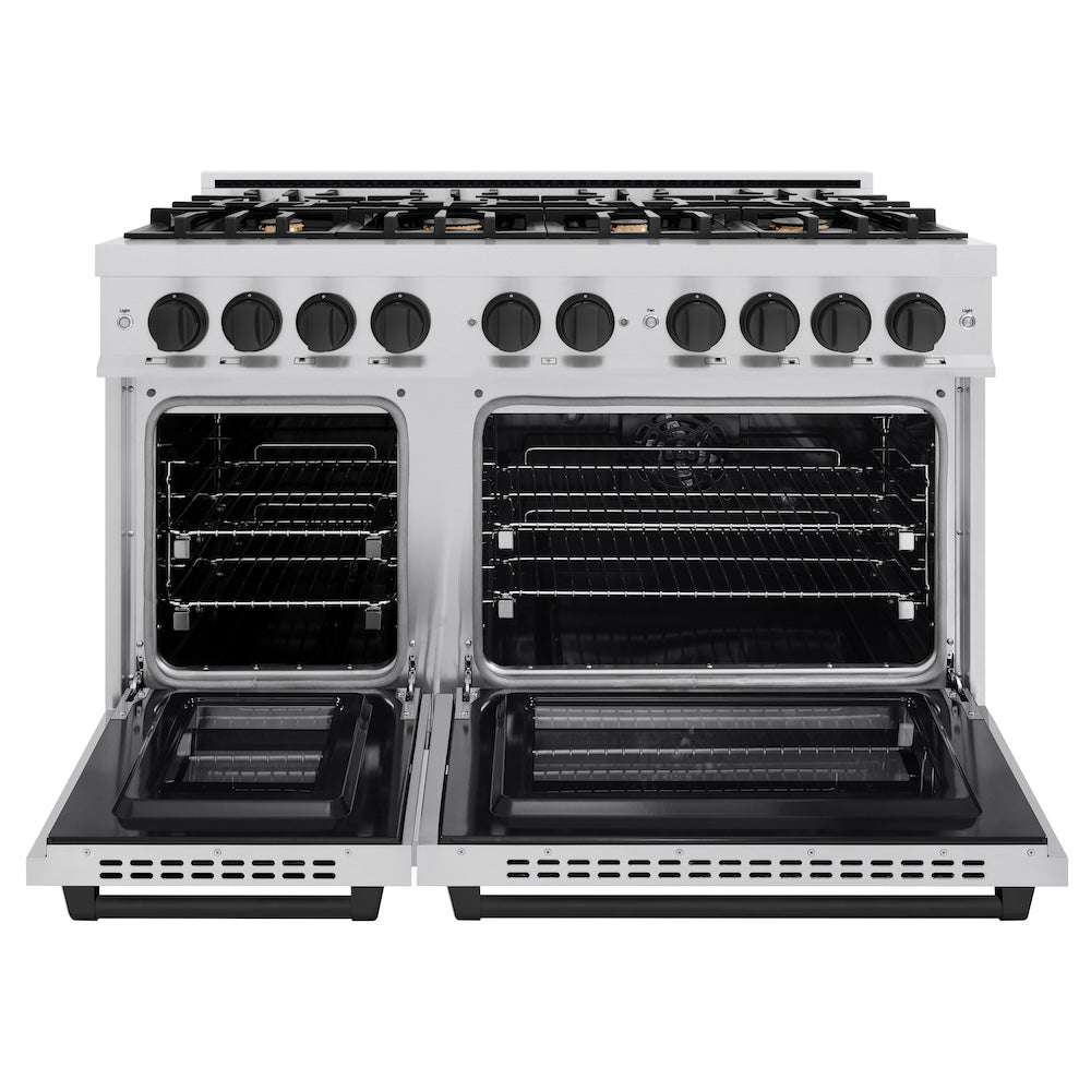 ZLINE 48 in. Dual Fuel Range 6.7 cu. ft. Double Oven 8 Burners Stainless Steel with Matte Black Accents (HDRZ-48-MB)