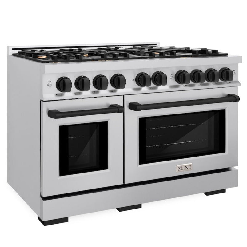 ZLINE 48 in. Dual Fuel Range 6.7 cu. ft. Double Oven 8 Burners Stainless Steel with Matte Black Accents (HDRZ-48-MB)