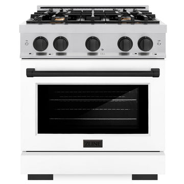 ZLINE Autograph Edition 30 in. Select Dual Fuel Range, 4 Burners, 4.2 cu. ft. Electric Convection Oven, Stainless Steel with White Matte Door & Matte Black Accents (HDRZ-WM-30-MB)