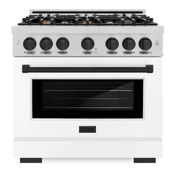 ZLINE 36 in. Dual Fuel Range 5.2 cu. ft. 6 Burners Gas Cooktop Electric Convection Oven Stainless Steel White Matte Door Matte Black Accents (HDRZ-WM-36-MB)