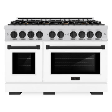 ZLINE Autograph Edition 48 in. Select Double Oven Dual Fuel Range with 8 Gas Burners, 6.7 cu. ft., Stainless Steel with White Matte Doors and Matte Black Accents (HDRZ-WM-48-MB)