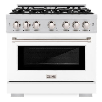 ZLINE 36 in Dual Fuel Range 5.2 cu. ft. 6 Burners Stainless Steel with White Matte Door, MODEL HDR-WM-36