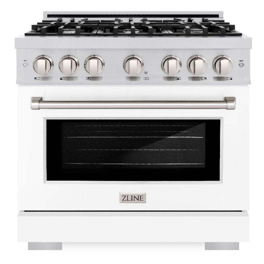 ZLINE 36 in Dual Fuel Range 5.2 cu. ft. 6 Burners Stainless Steel with White Matte Door, MODEL HDR-WM-36