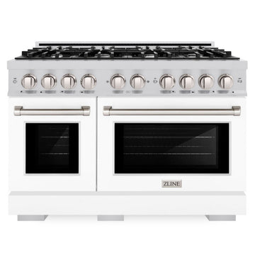ZLINE Select 48 in. Double Oven Dual Fuel Range with 8 Gas Burners, 6.7 cu. ft., Stainless Steel with White Matte Doors (HDR-WM-48)