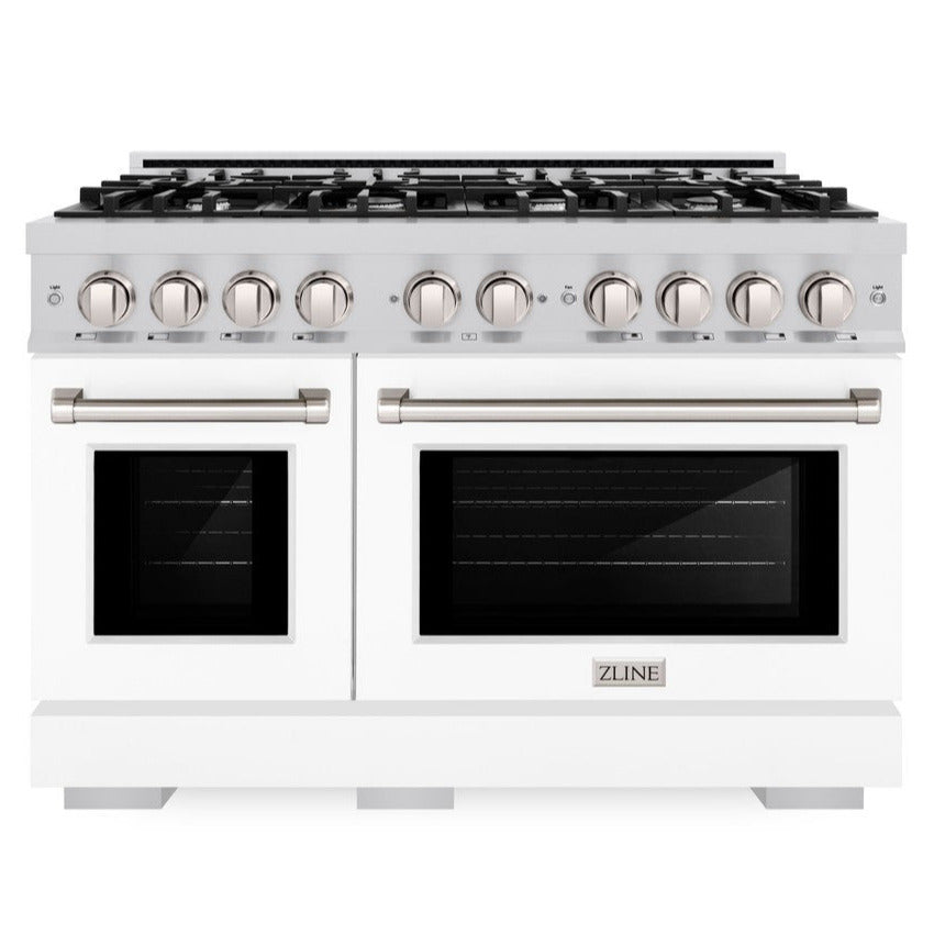 ZLINE Select 48 in. Double Oven Dual Fuel Range with 8 Gas Burners, 6.7 cu. ft., Stainless Steel with White Matte Doors (HDR-WM-48)